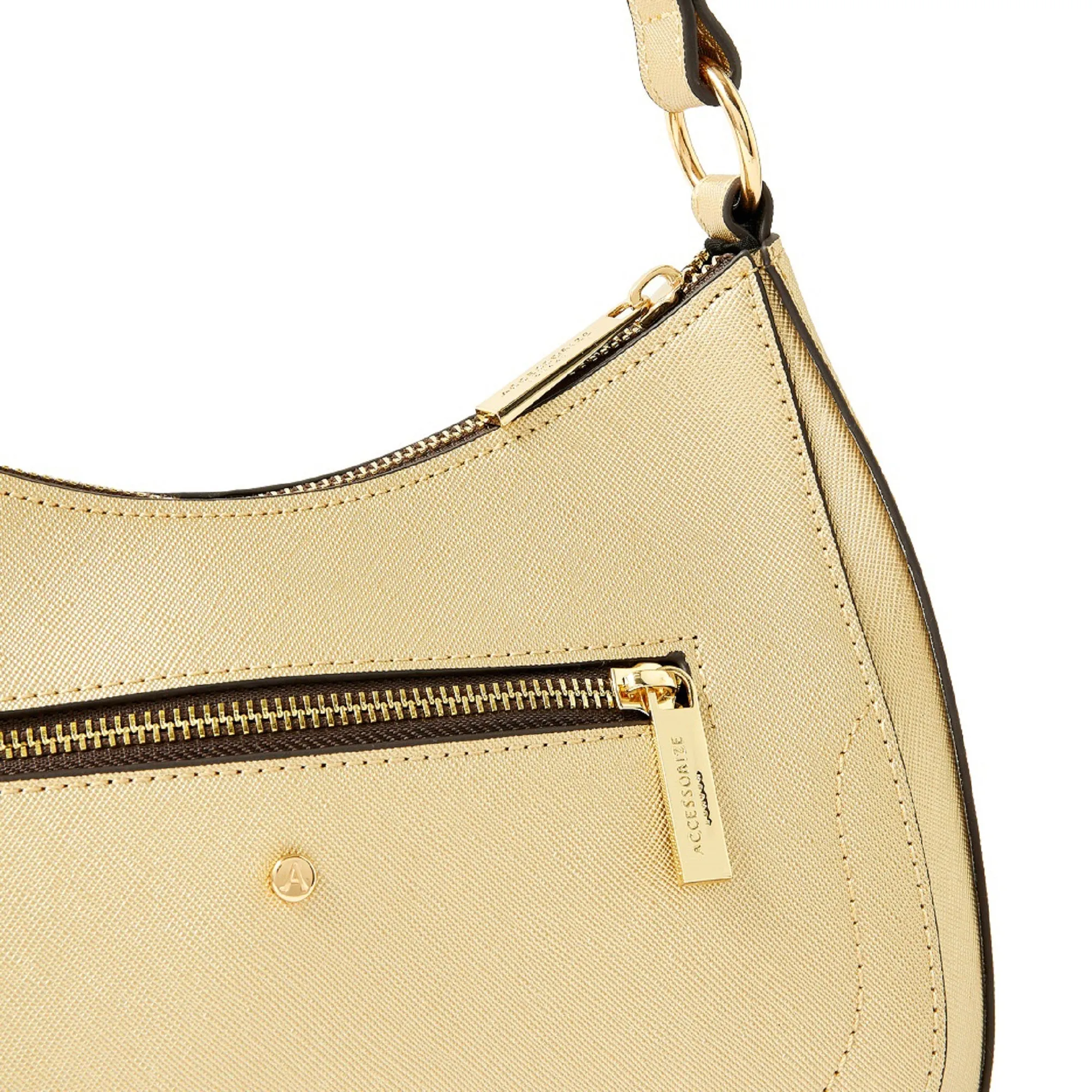 Accessorize London women's Faux Leather Gold Jenna Shoulder Zip bag