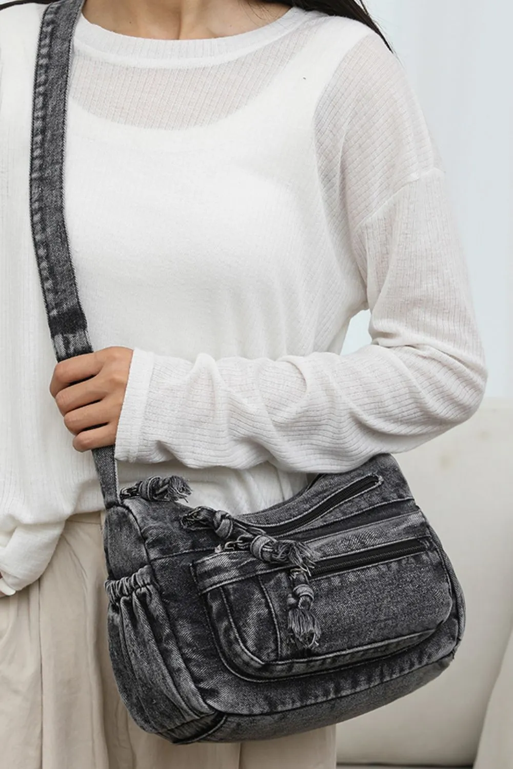 Adjustable Strap Denim Crossbody Bag