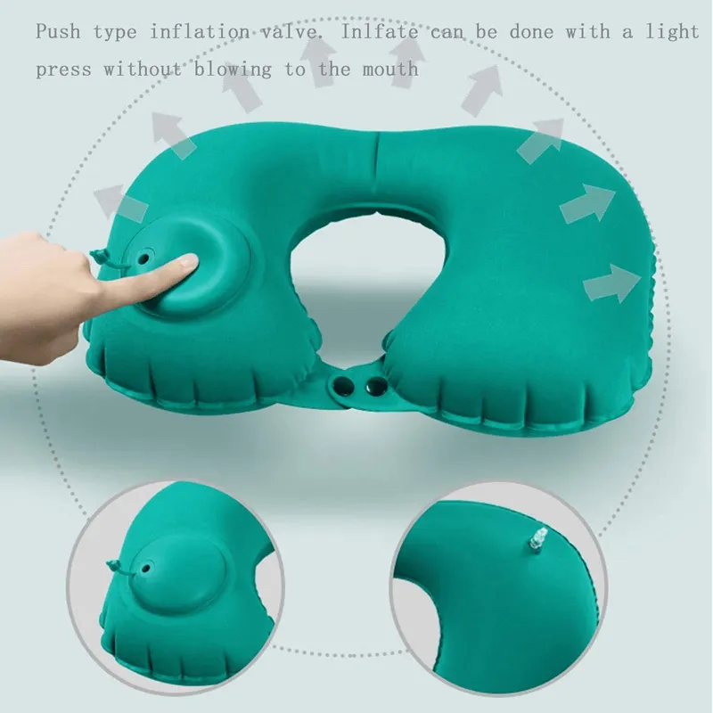 Air Pump U-Shape Inflatable Travel Neck Pillow 183131 Blue - Shop Now For Best Deals