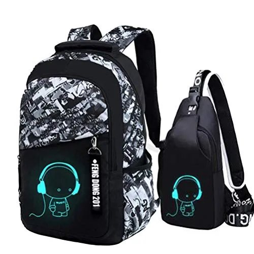 Asge School Backpack for Boys Print Backpack Teenagers Nylon Large School Bag Outdoor Reflective Daypack