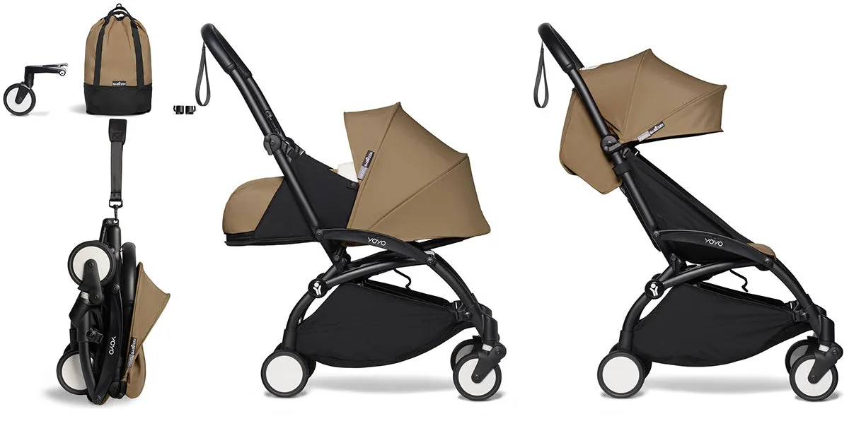 Babyzen YOYO2 Ultra Compact Complete 0 /6  Stroller & Rolling Bag Bundle - Black/Toffee