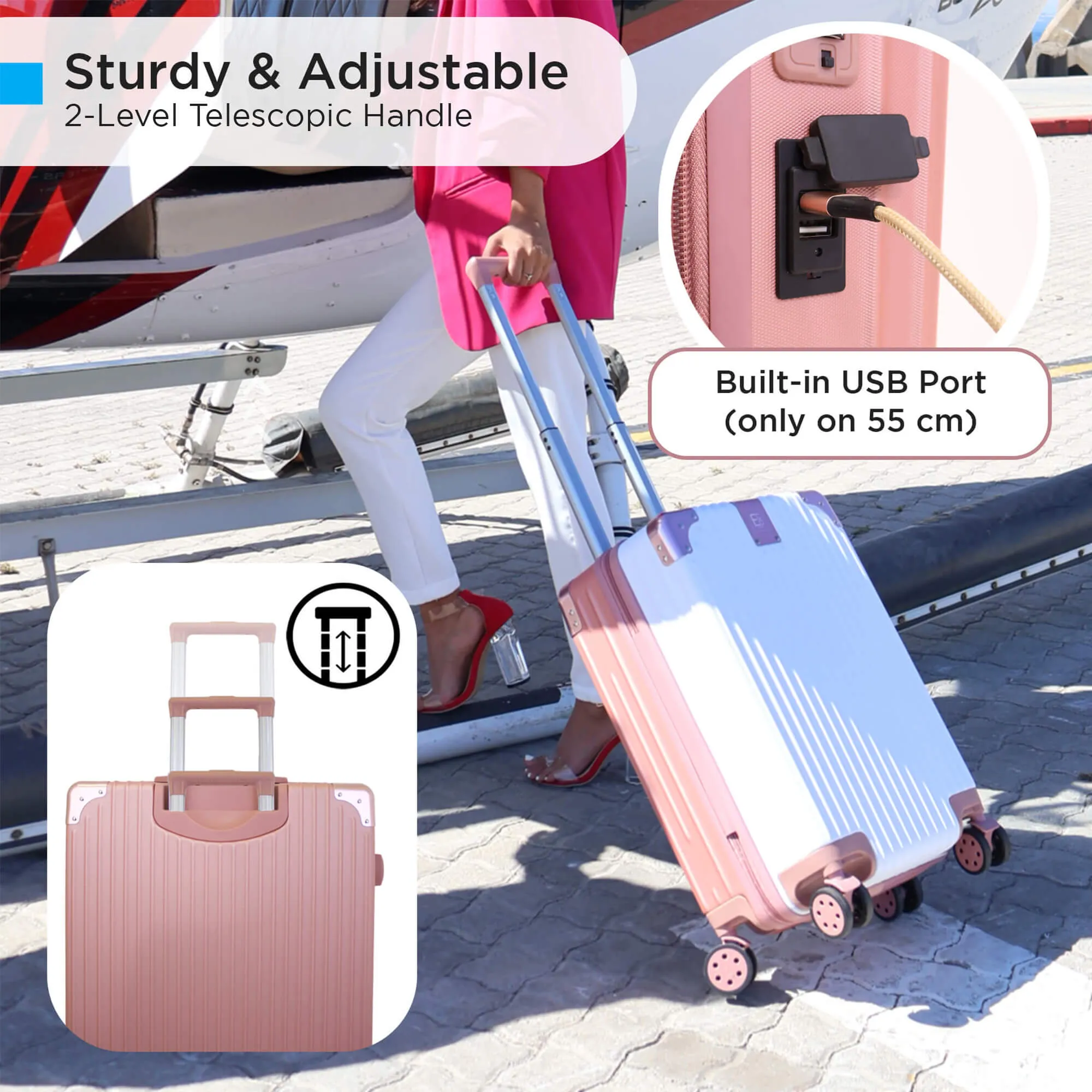 Berlin Luggage Hardshell Suitcases Set of 2 with Cover - Rose Gold and Cream