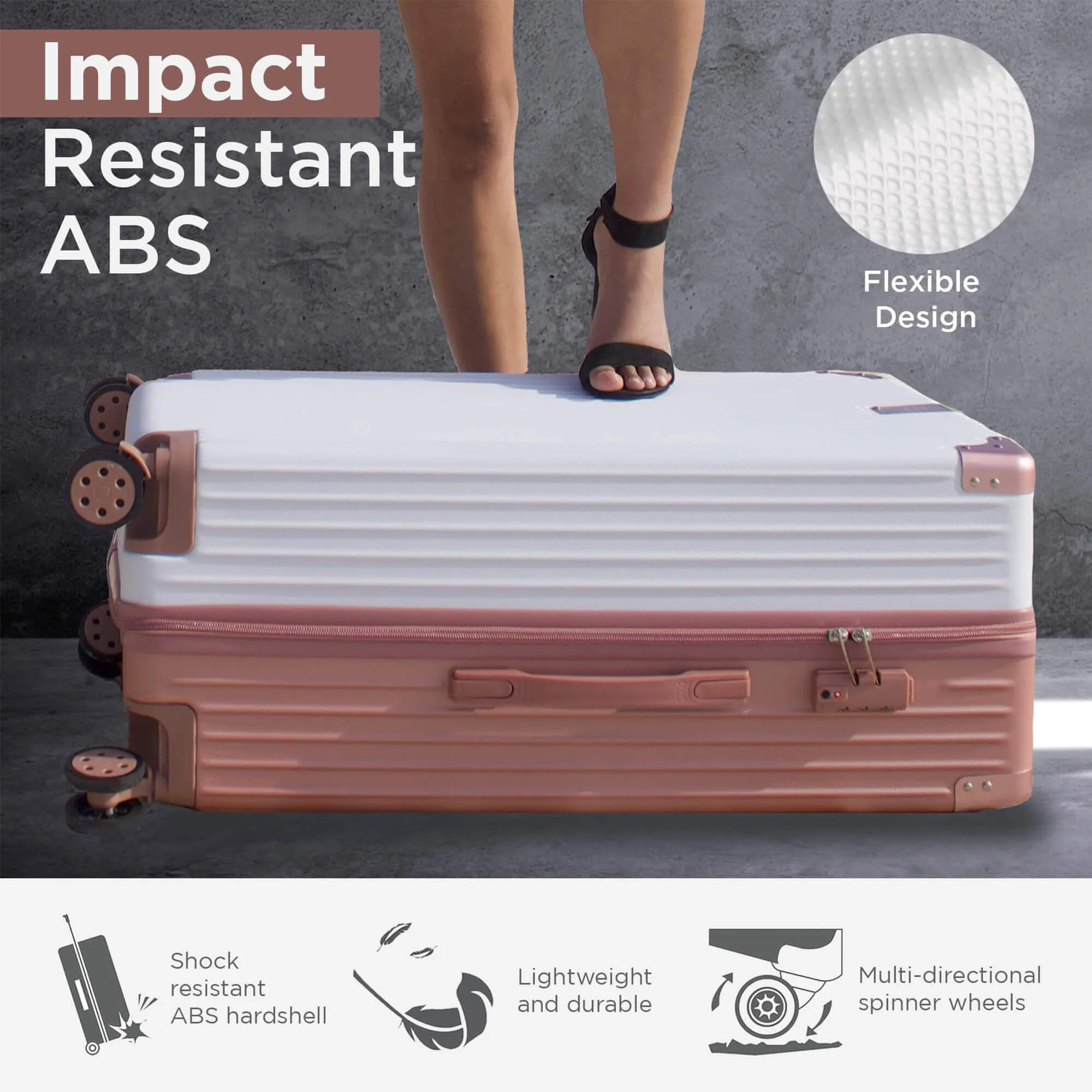 Berlin Luggage Hardshell Suitcases Set of 2 with Cover - Rose Gold and Cream