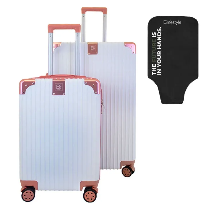 Berlin Luggage Hardshell Suitcases Set of 2 with Cover - Rose Gold and Cream