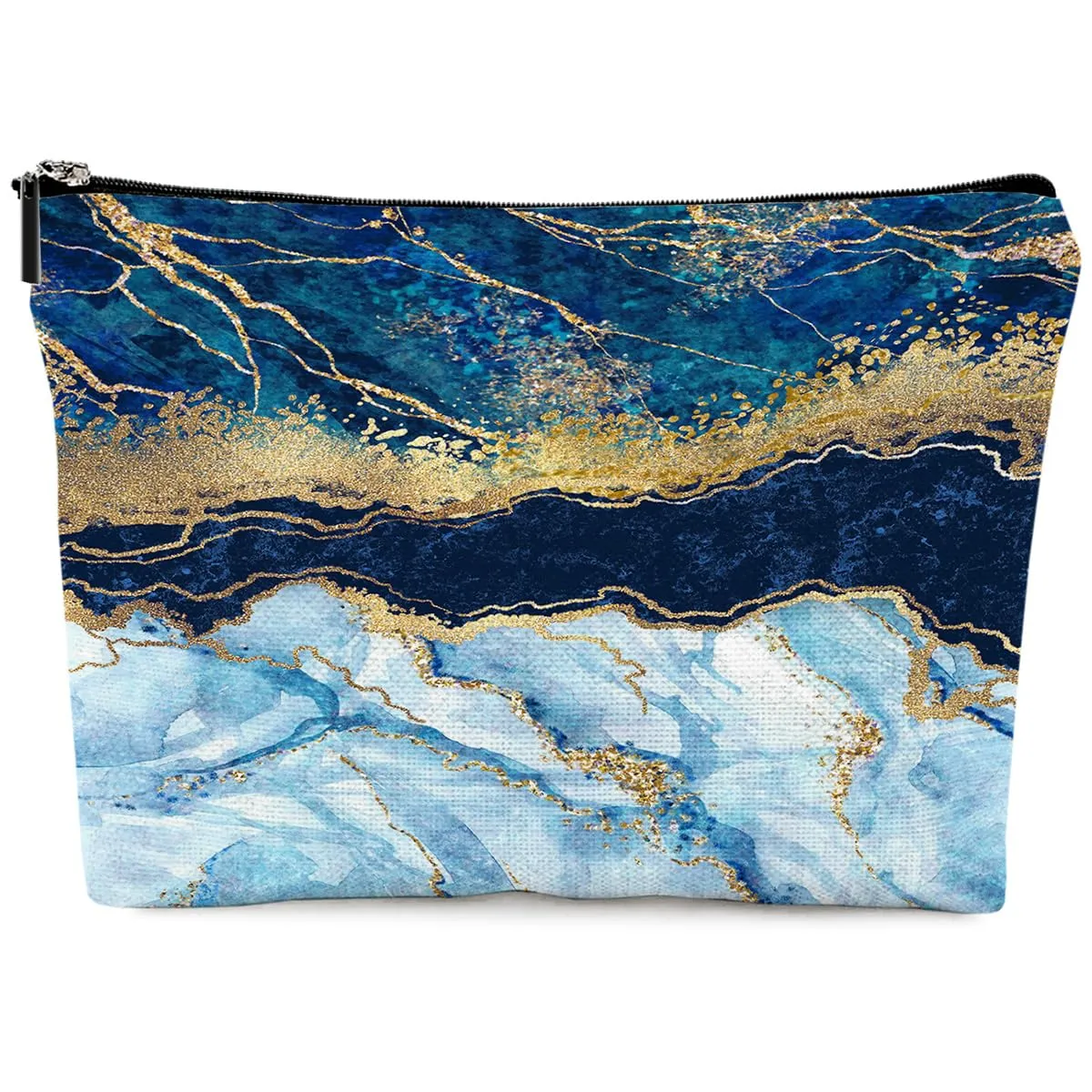 Blue Gold Marble Makeup Bag Travel Portable Cosmetic Pouch Waterproof Toiletry Organizer Storage Bag Zipper Pouch For Women Girls