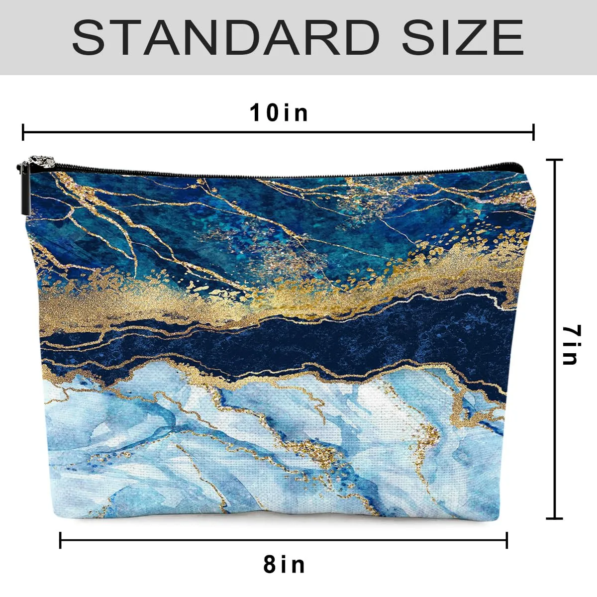 Blue Gold Marble Makeup Bag Travel Portable Cosmetic Pouch Waterproof Toiletry Organizer Storage Bag Zipper Pouch For Women Girls