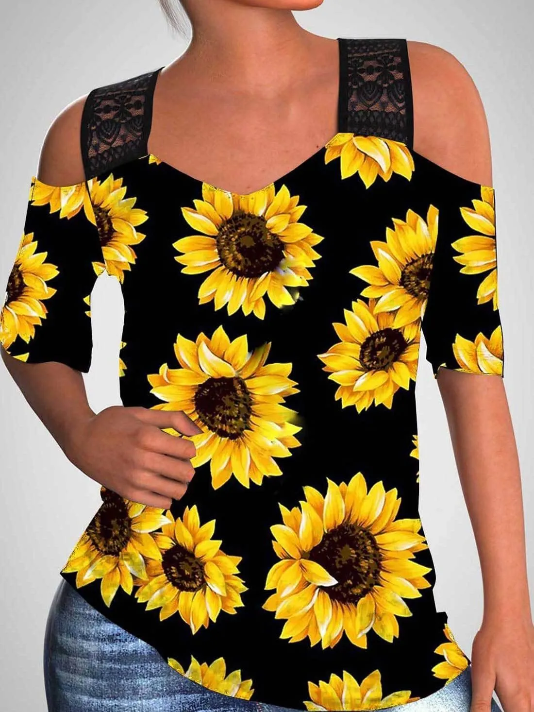 Bohemian Style Sunflower Print Top