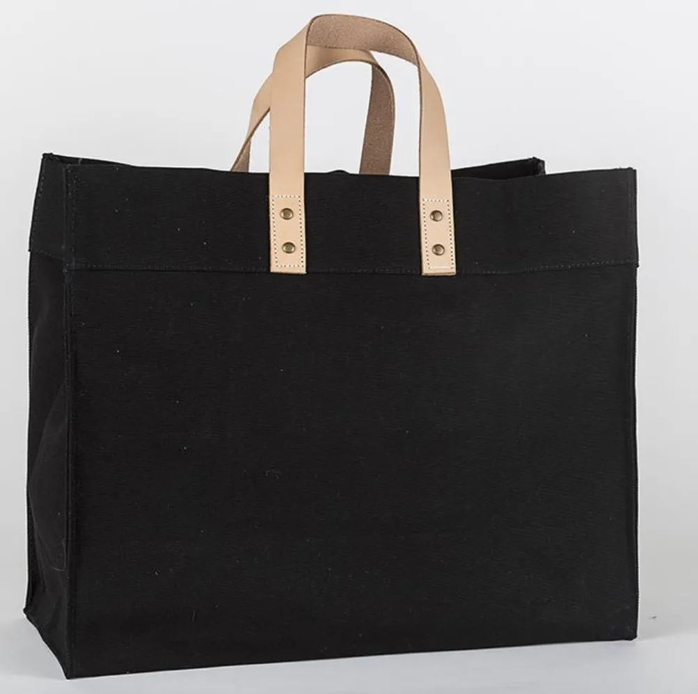 Box Tote With Leather Handles