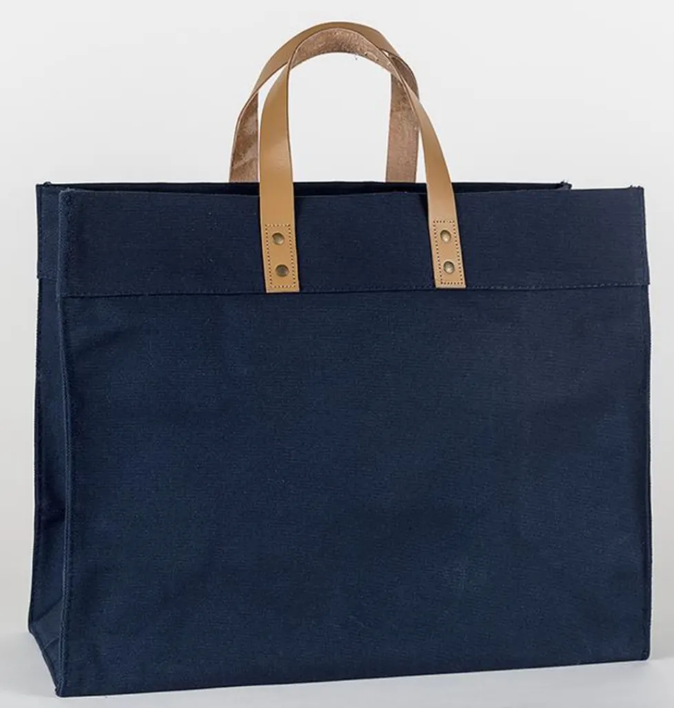 Box Tote With Leather Handles