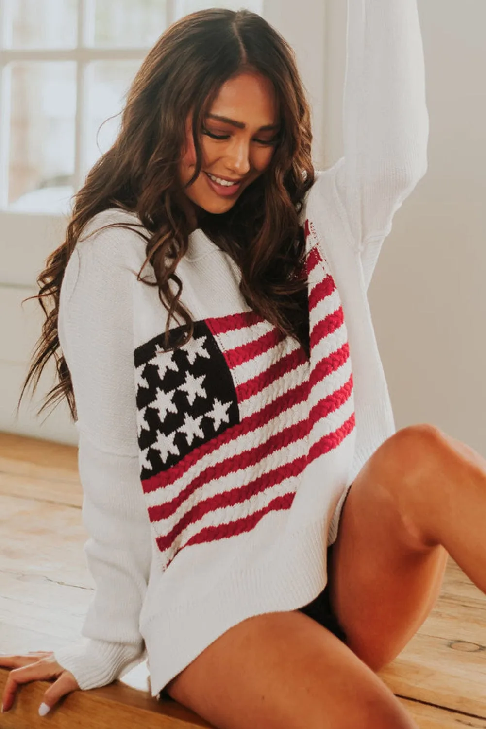 Cable Knit American Flag Sweater