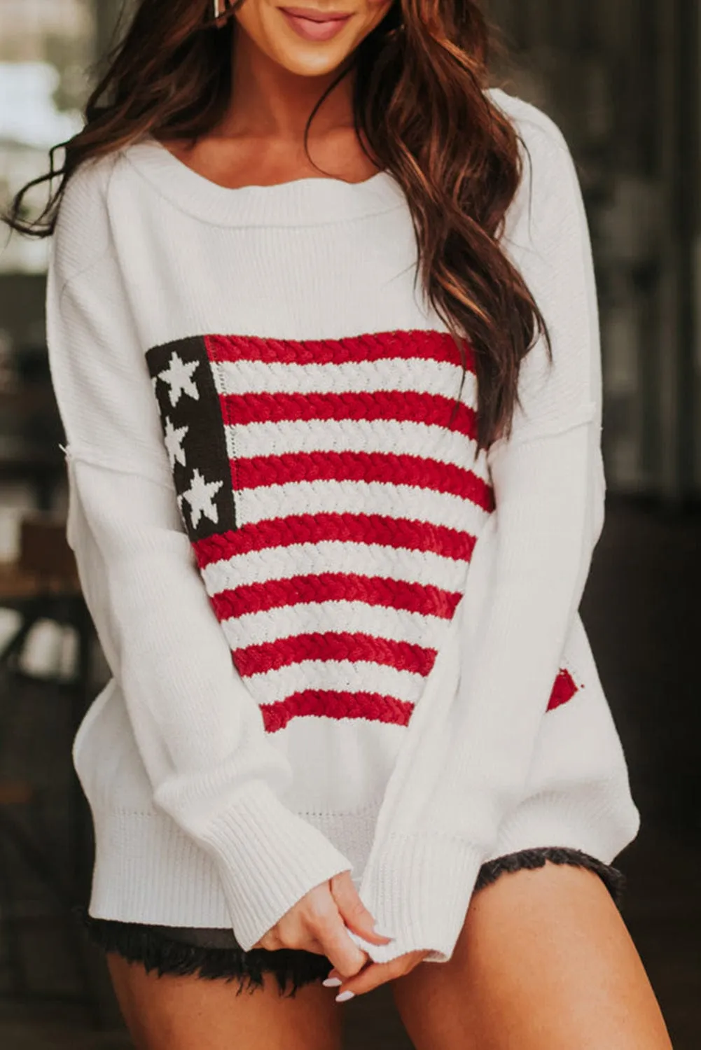 Cable Knit American Flag Sweater