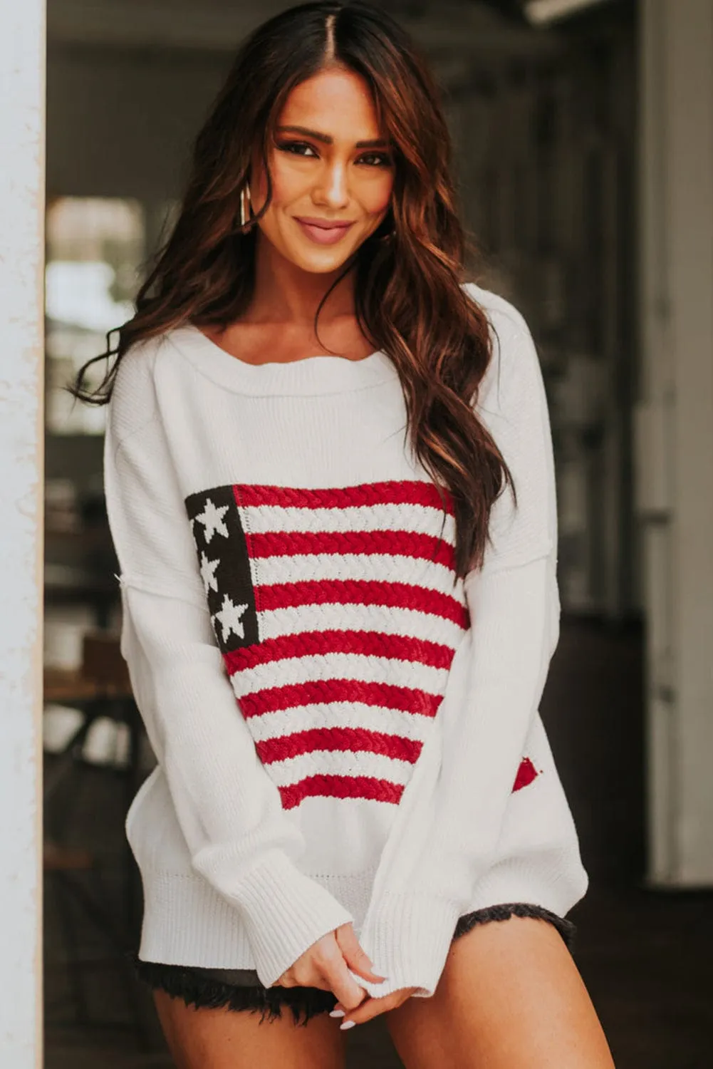 Cable Knit American Flag Sweater