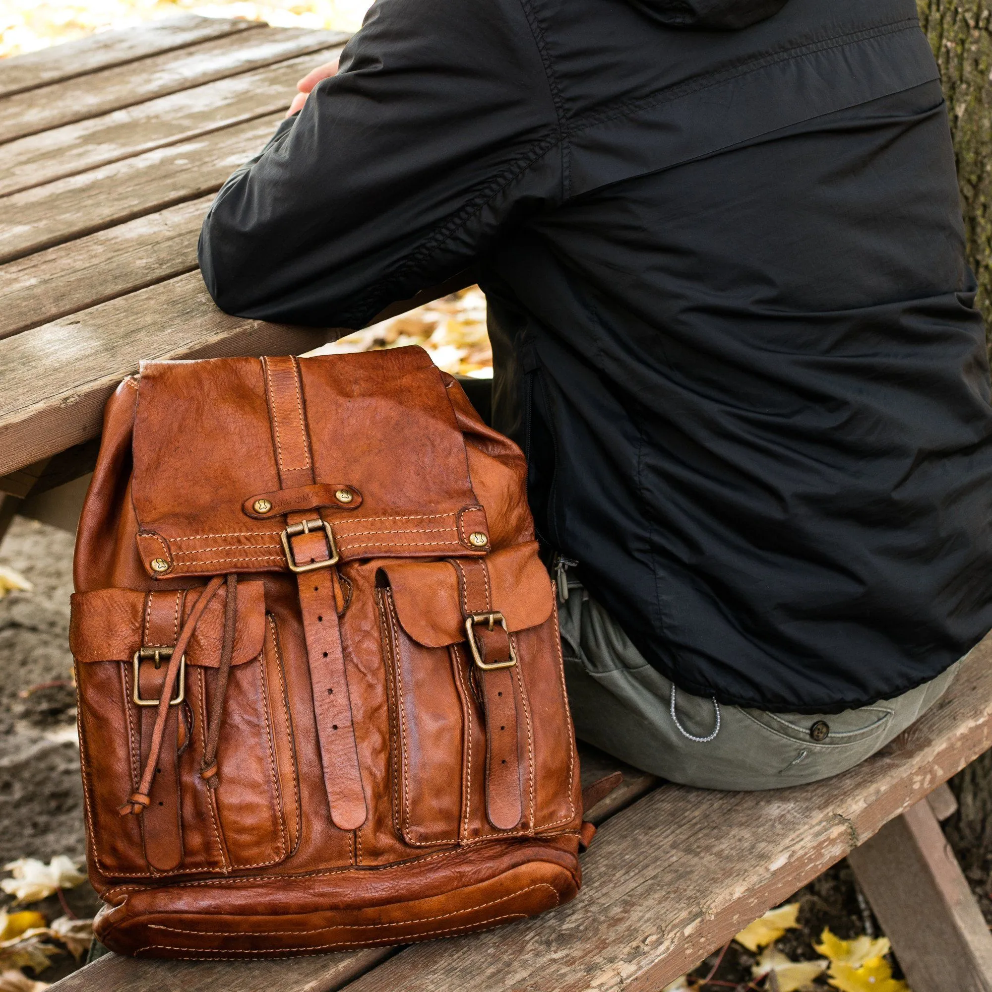 Campomaggi Leather Backpack, Cognac