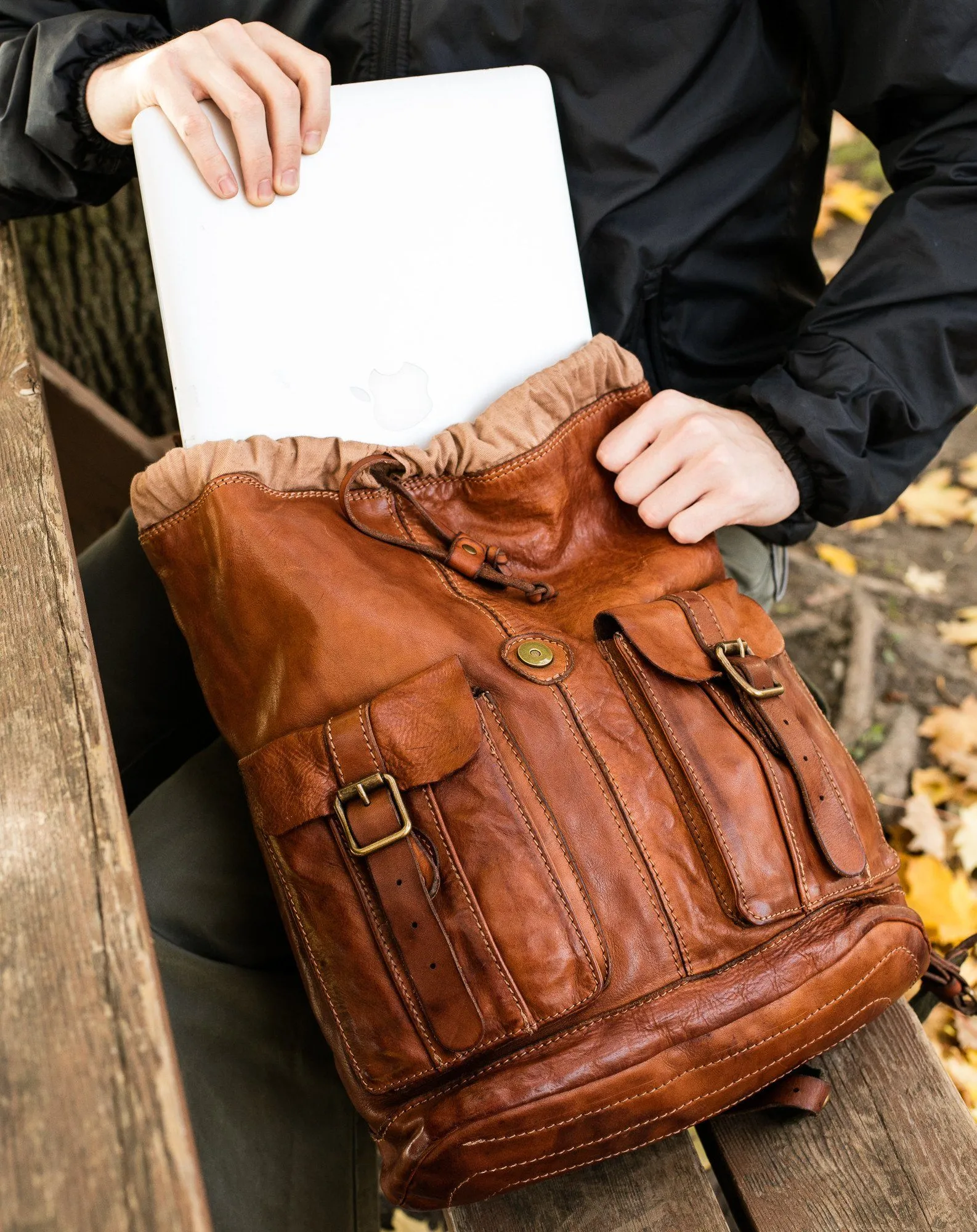 Campomaggi Leather Backpack, Cognac