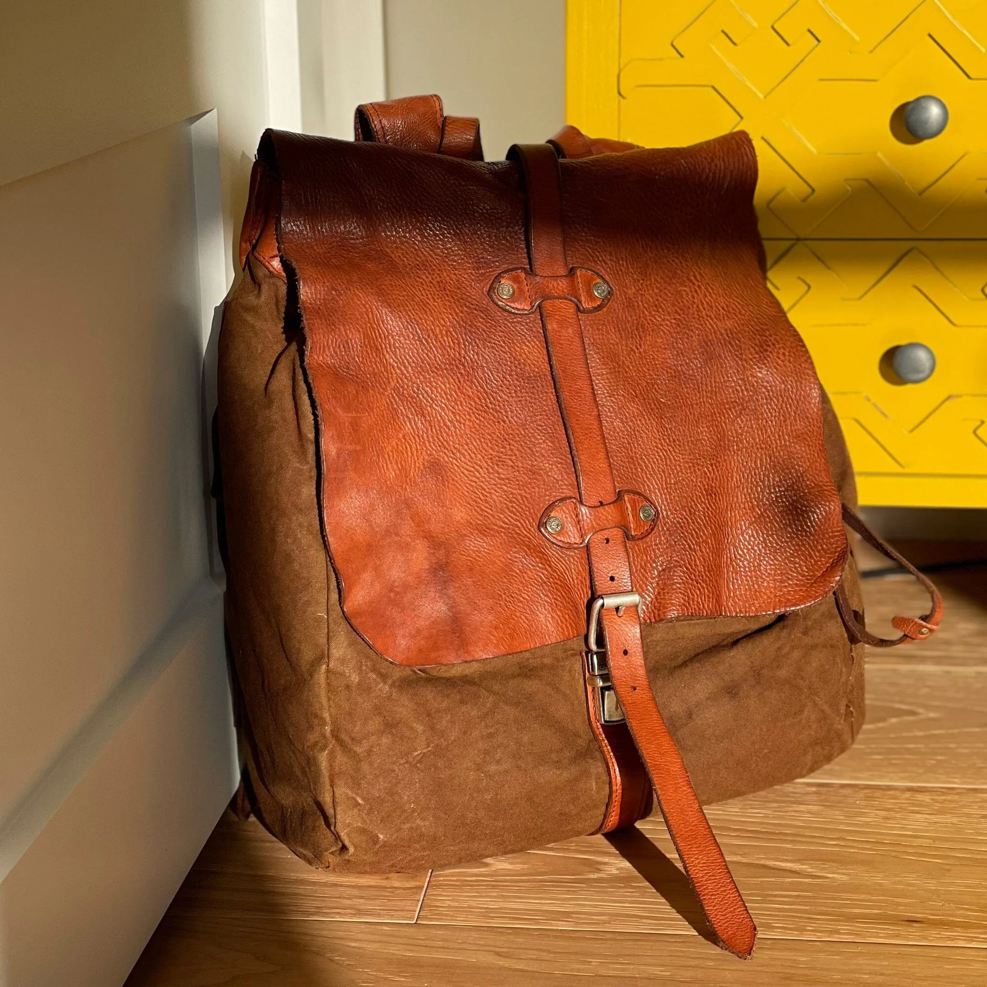 Campomaggi Saturno Leather and Canvas Backpack