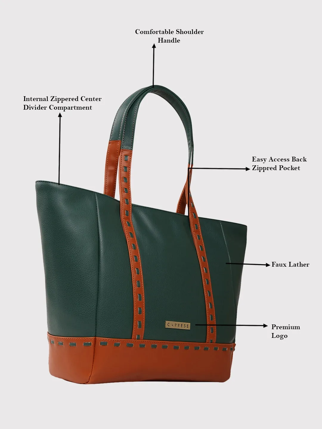 Caprese Lucca Tote Medium Solid Women'S Office Handbag Green