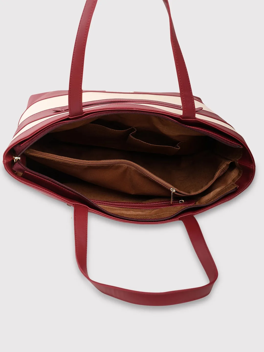 Caprese Marciano Tote Medium Striped Women'S Handbag Maroon