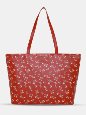 Caprese Merida Laptop Tote Large Printed Women'S Office Handbag Red