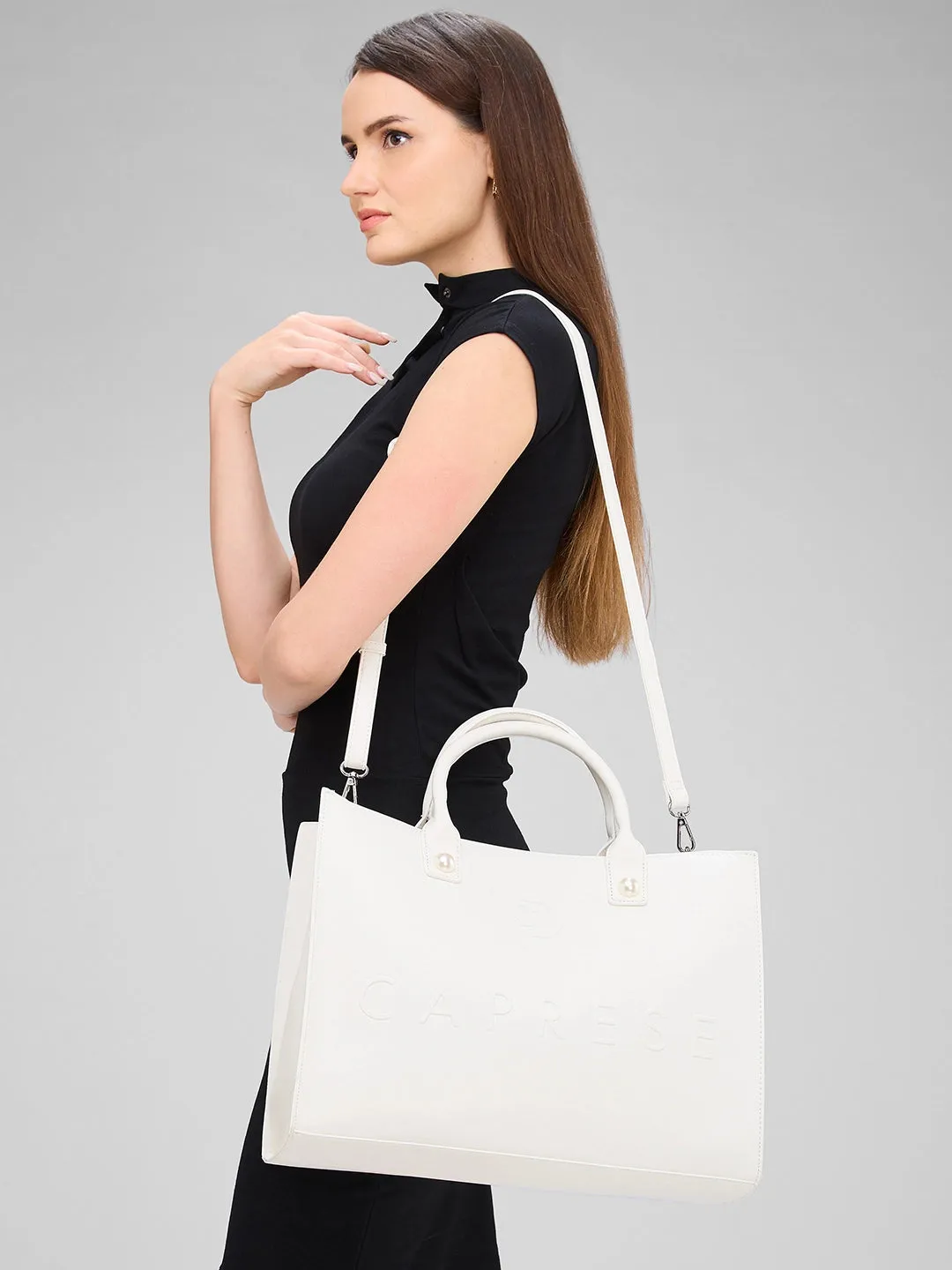 Caprese Pink Cloud Tote Large Women Handbag | Office Handbag White