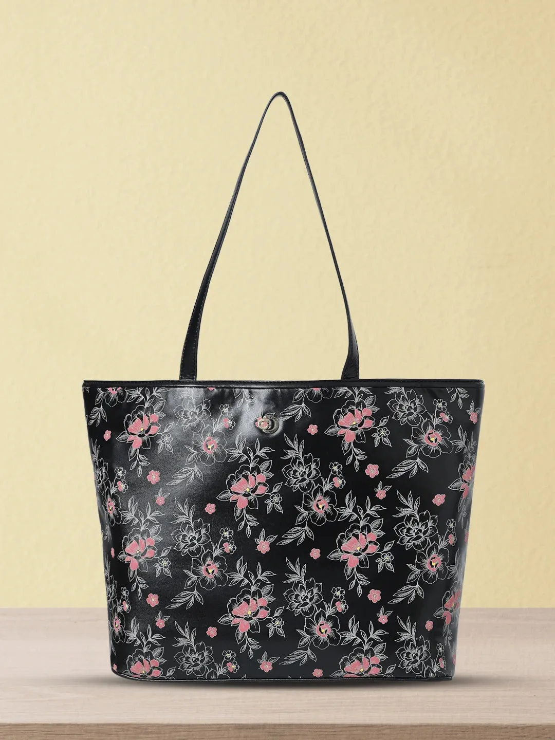 Caprese Snow Laptop Tote Large Printed Women'S Office Handbag Black