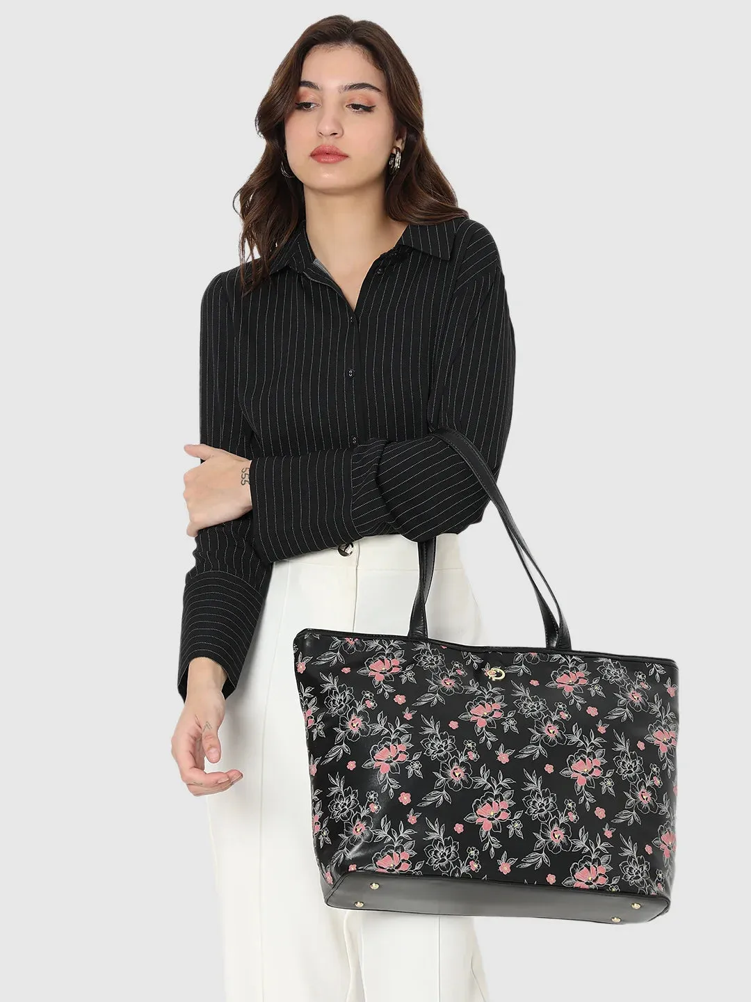 Caprese Snow Laptop Tote Large Printed Women'S Office Handbag Black