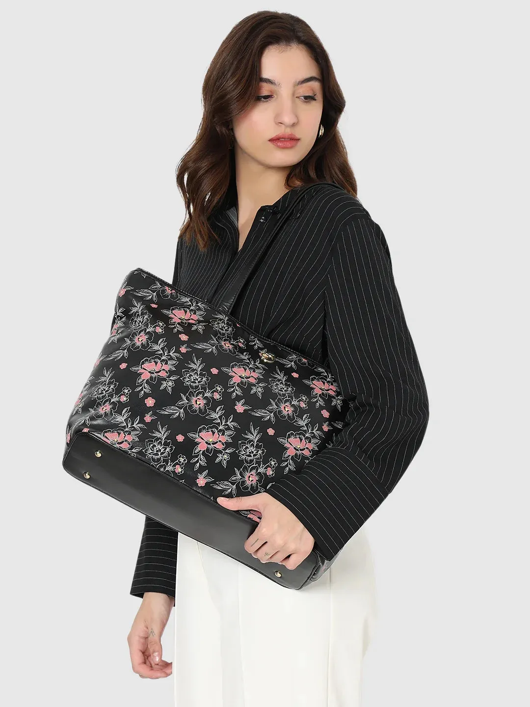 Caprese Snow Laptop Tote Large Printed Women'S Office Handbag Black