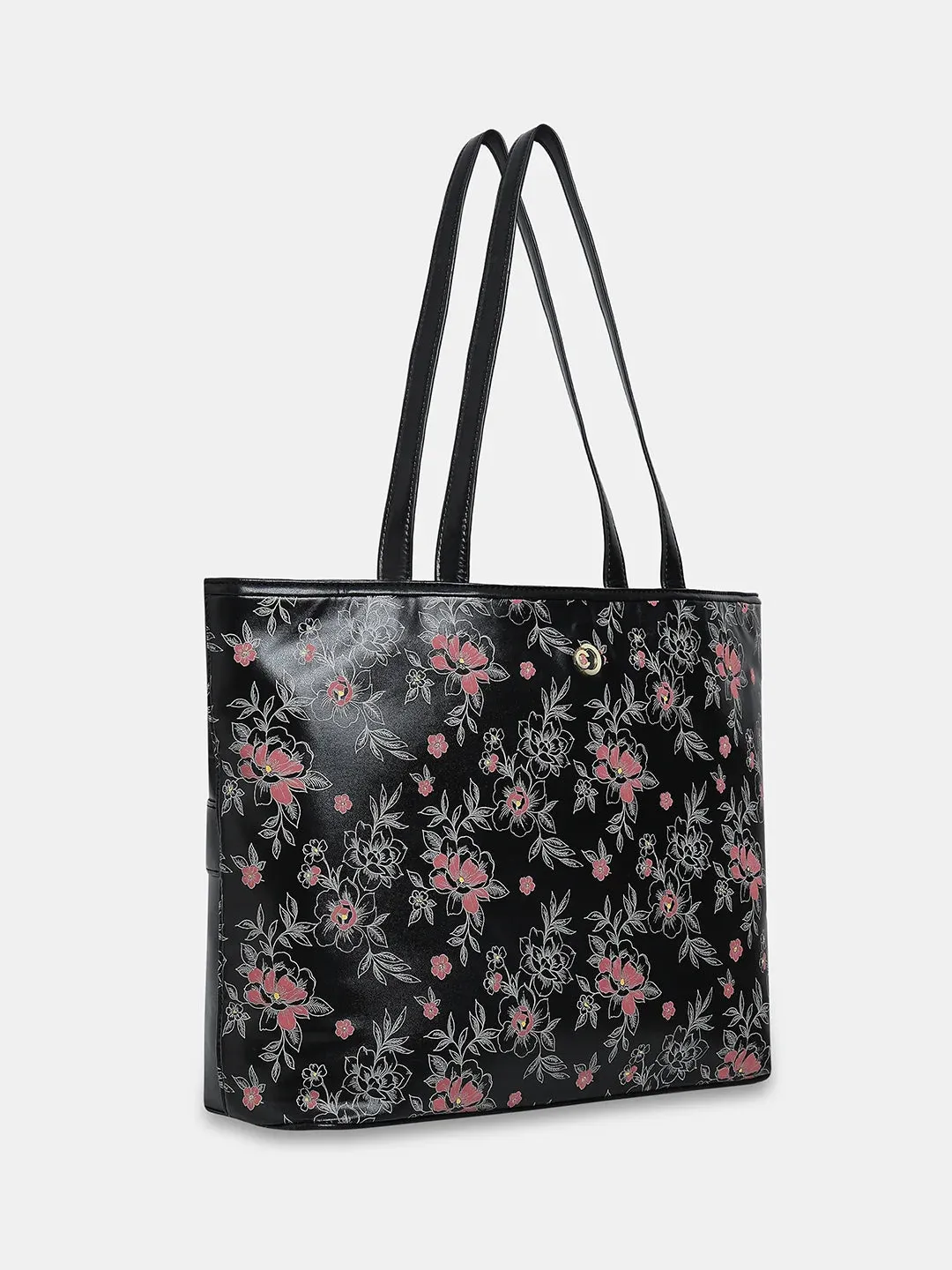 Caprese Snow Laptop Tote Large Printed Women'S Office Handbag Black