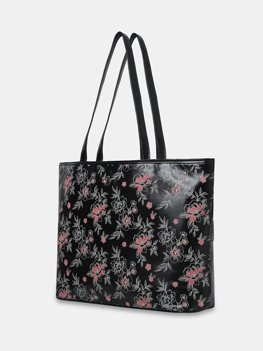 Caprese Snow Laptop Tote Large Printed Women'S Office Handbag Black