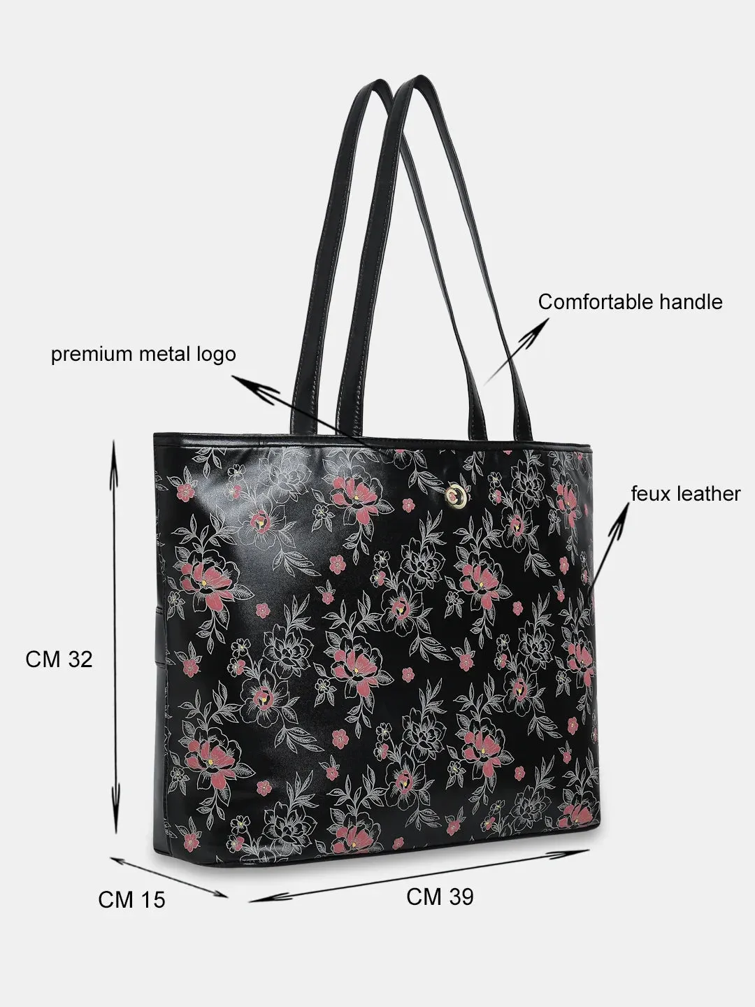 Caprese Snow Laptop Tote Large Printed Women'S Office Handbag Black