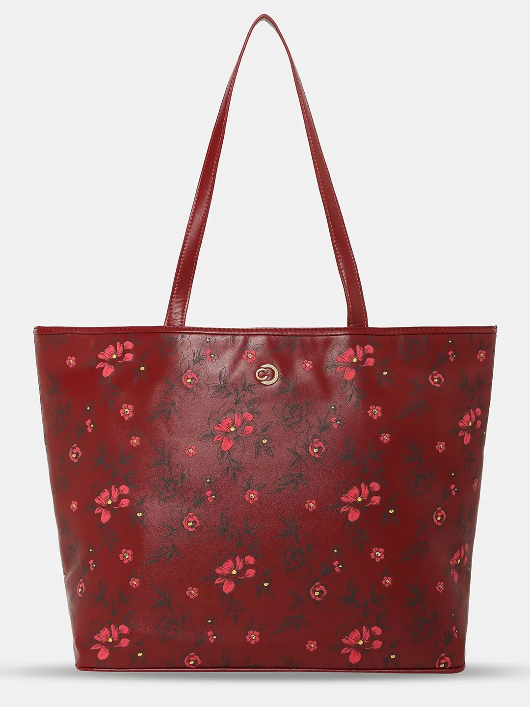 Caprese Snow Laptop Tote Large Printed Women'S Office Handbag Maroon