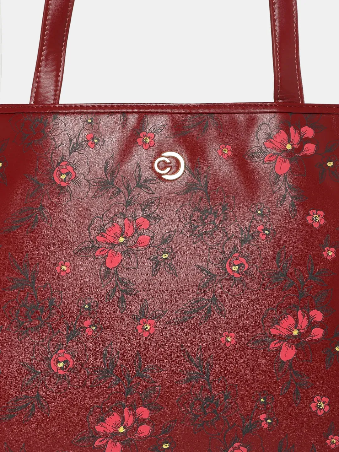 Caprese Snow Laptop Tote Large Printed Women'S Office Handbag Maroon