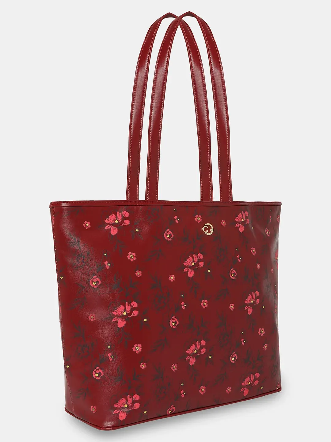 Caprese Snow Laptop Tote Large Printed Women'S Office Handbag Maroon