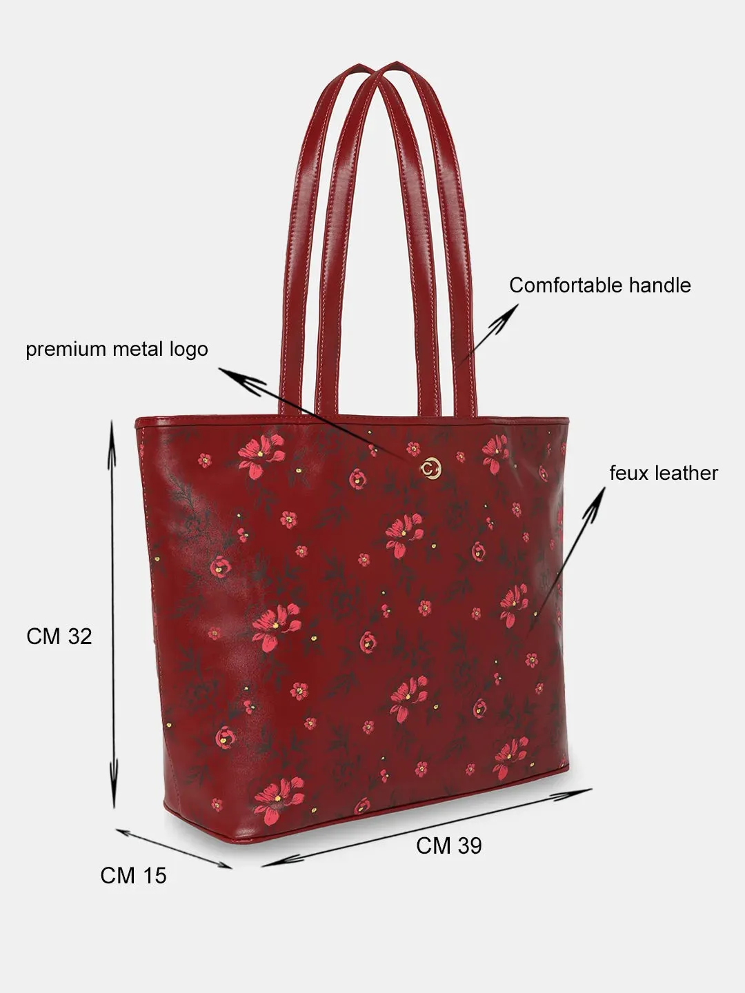 Caprese Snow Laptop Tote Large Printed Women'S Office Handbag Maroon