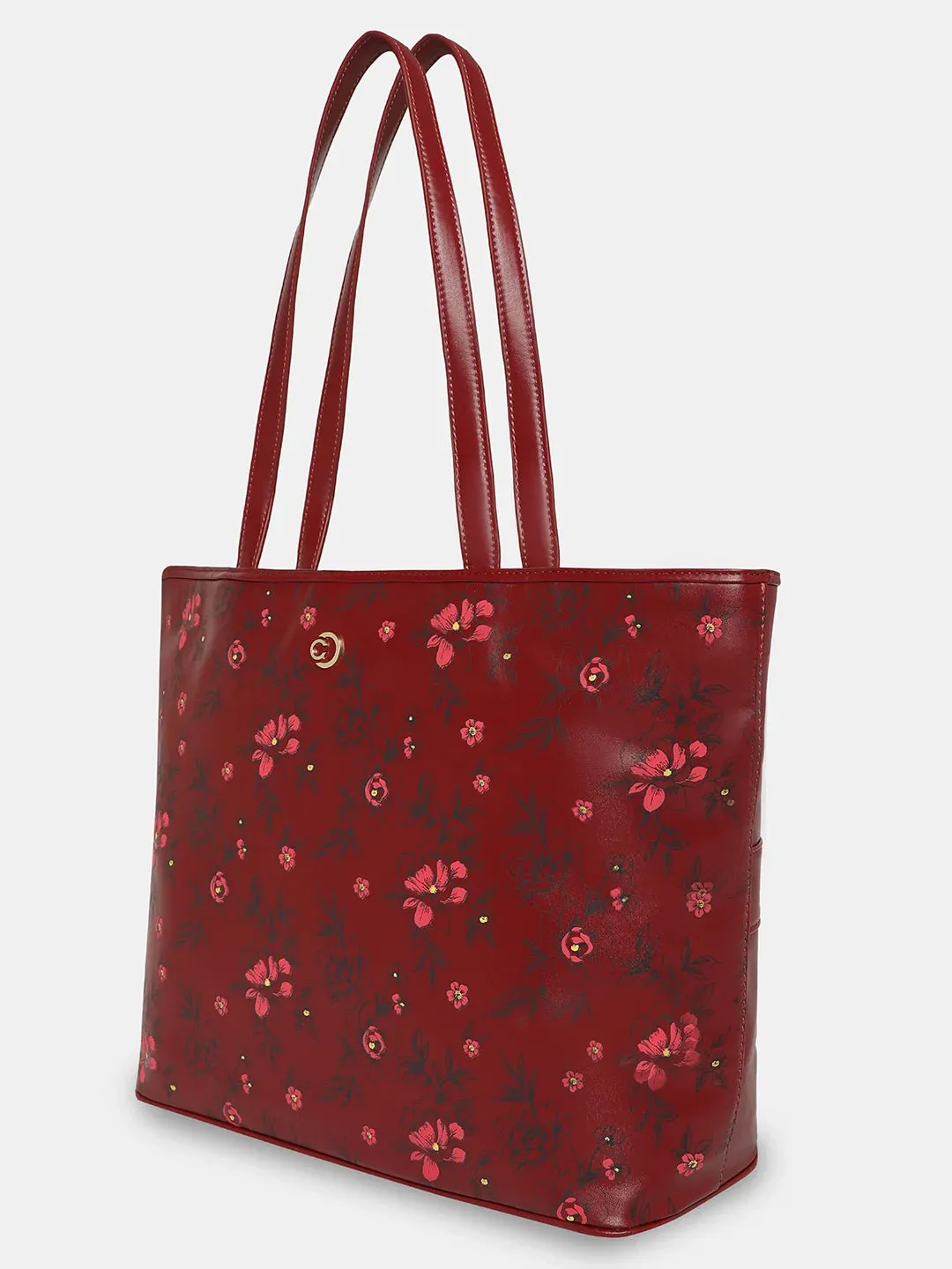 Caprese Snow Laptop Tote Large Printed Women'S Office Handbag Maroon