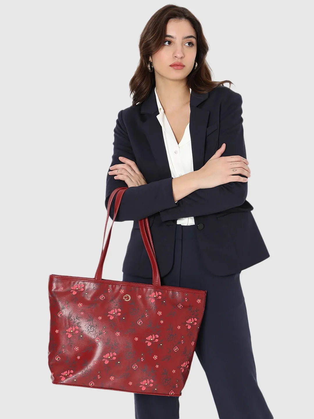 Caprese Snow Laptop Tote Large Printed Women'S Office Handbag Maroon