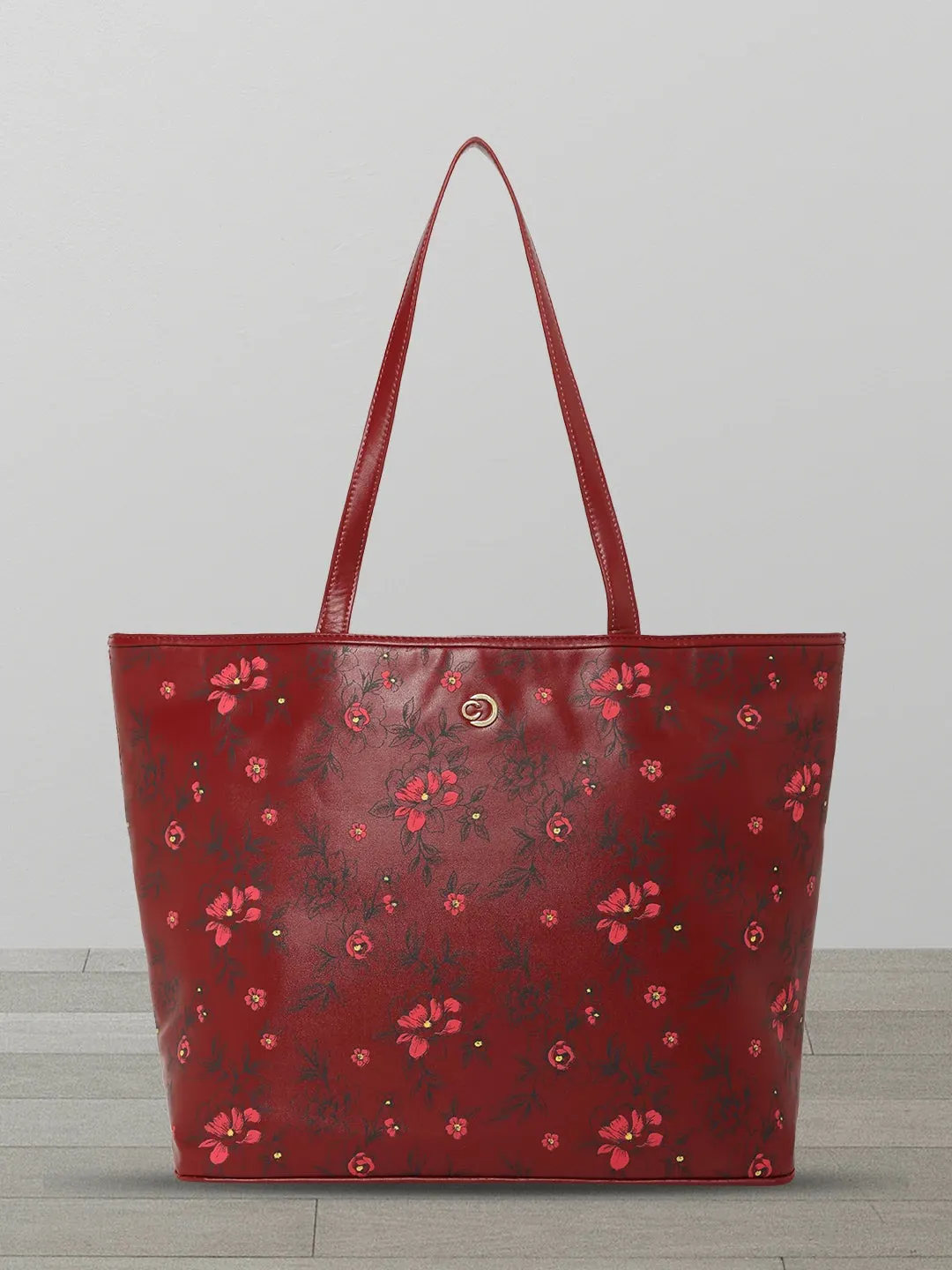 Caprese Snow Laptop Tote Large Printed Women'S Office Handbag Maroon