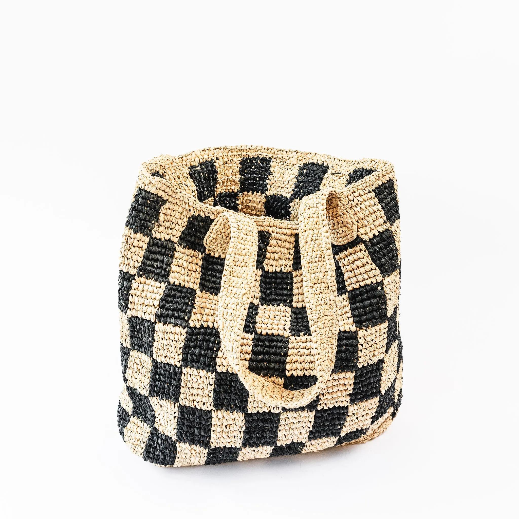 Checkered Raffia Tote