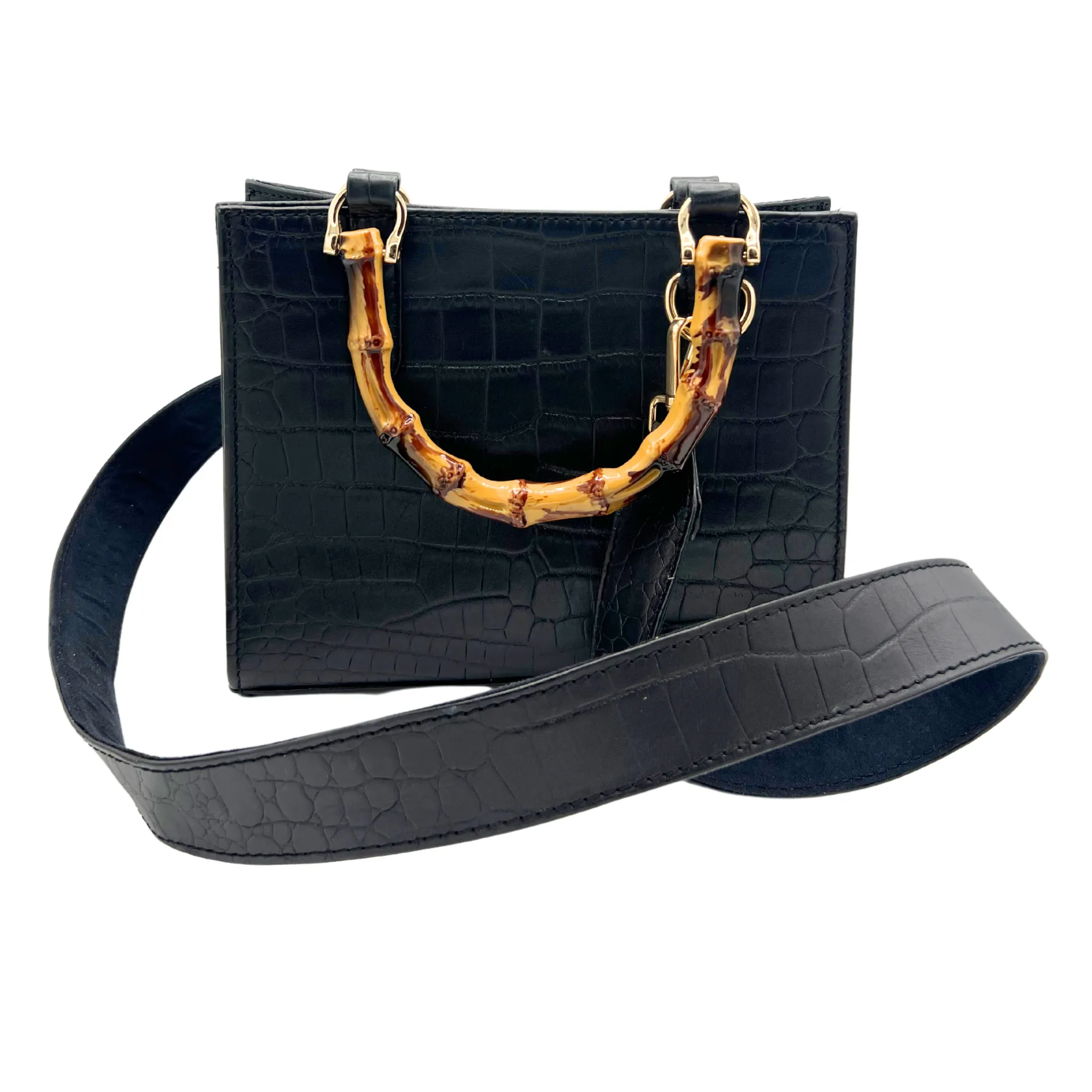 Clara Mini Handbag With Bamboo Handle, Black