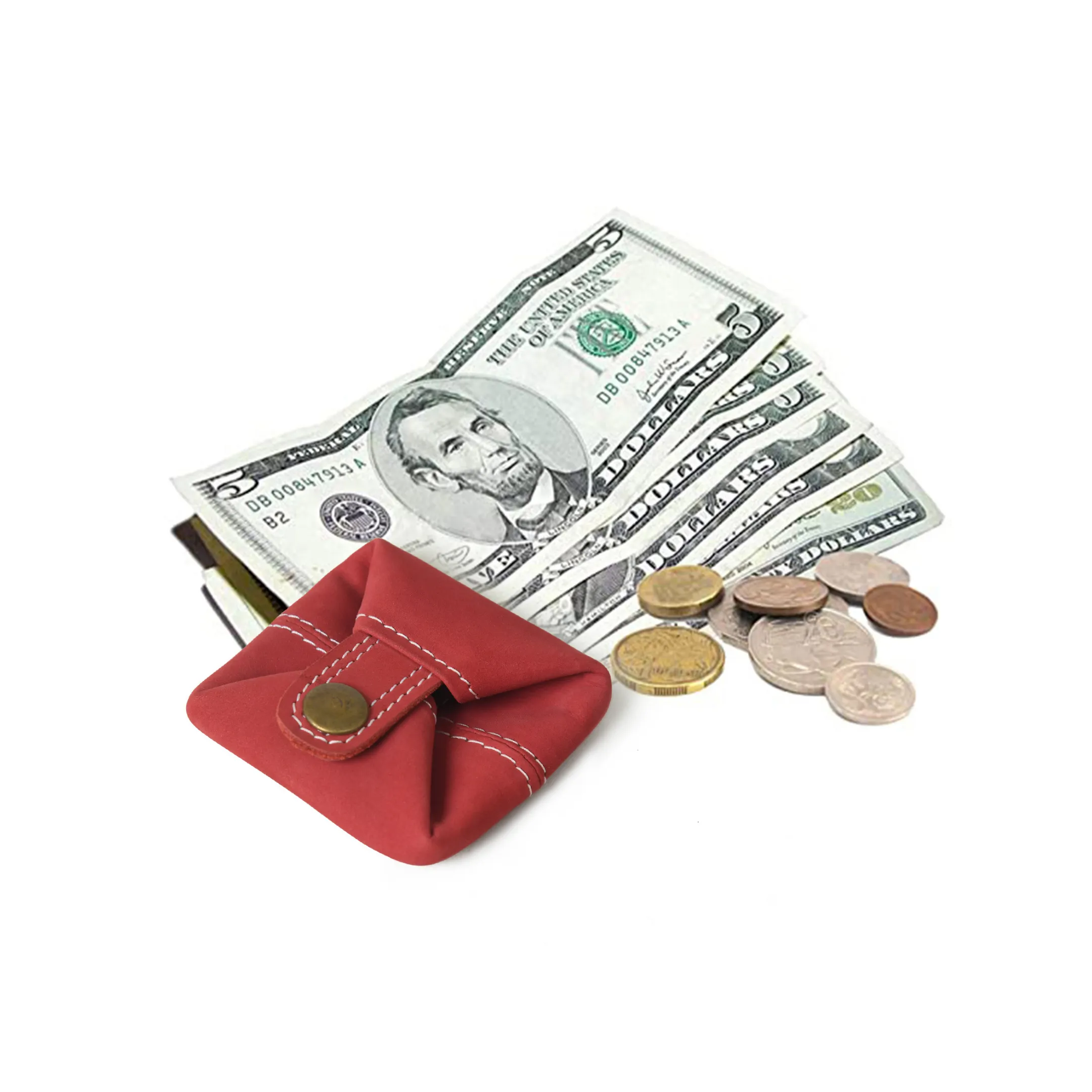 Classic Red Velvet Premium Leather Mini Coin Pouch for Men Women