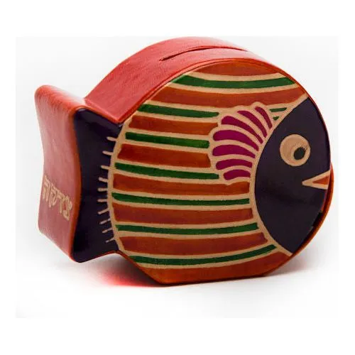 Colorful Tzedakah Childes Charity Box CASHBAH GUPPY - FISH Hand Crafted by Cashba