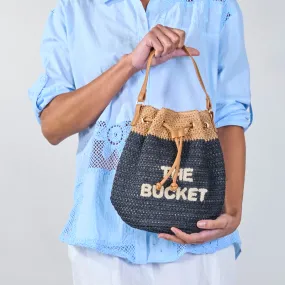 Crocheted bucket bags with "THE BUCKET" print wholesale