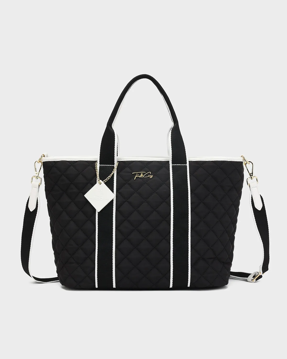 Diamond Stitch Tote Bag in Black