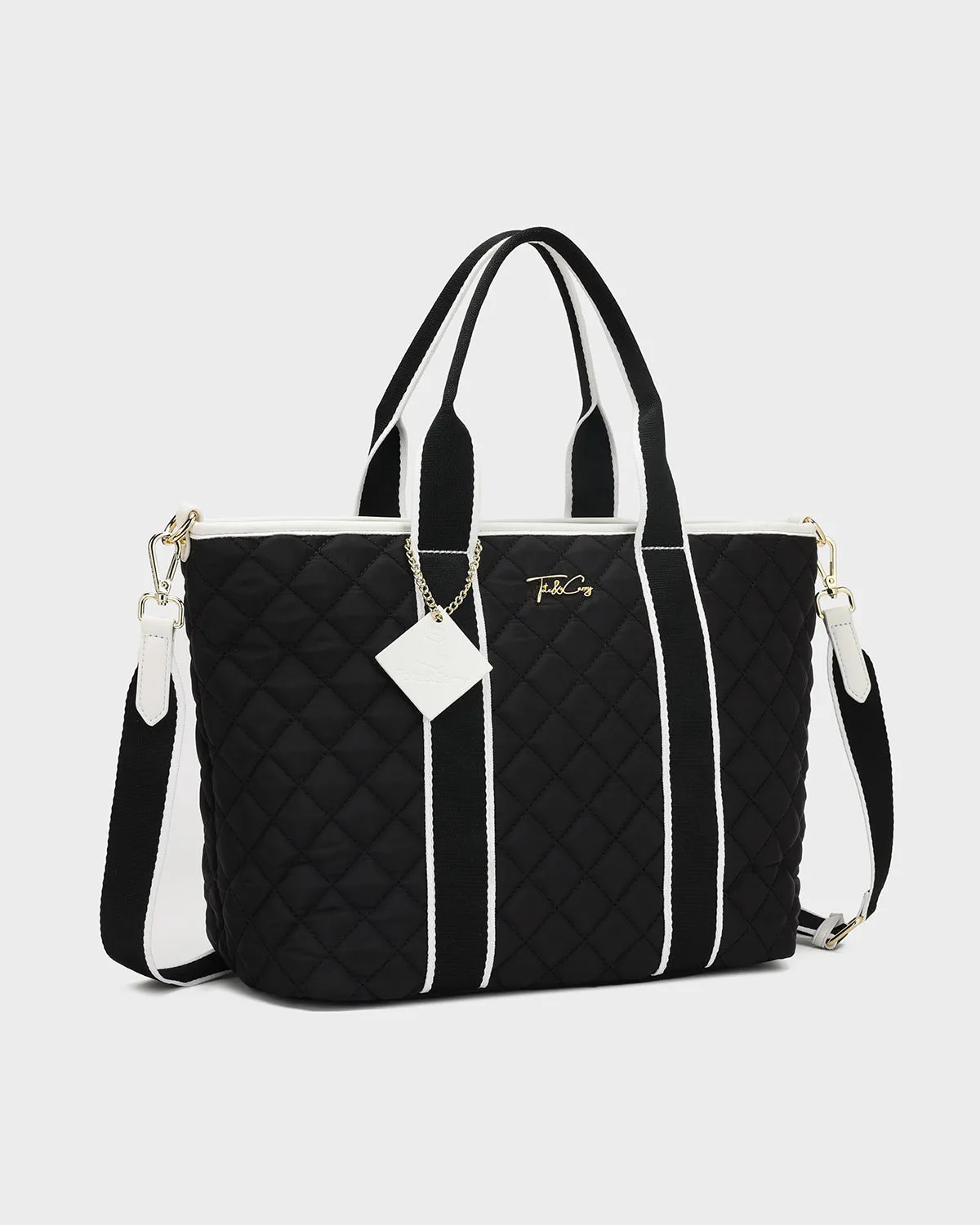 Diamond Stitch Tote Bag in Black