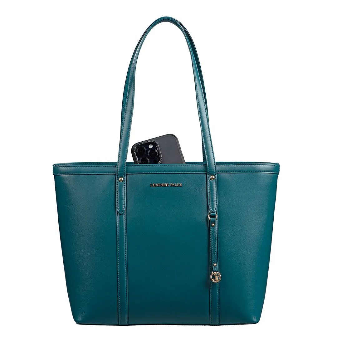 Elegant Tote Bag For Woman |Genuine Leather Handbag for Ladies | Ideal For Office & Travel | Color: Teal Blue