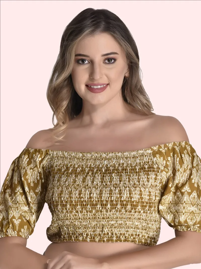 FIMS Fashion Women Crepe Mustard Off-Shoulder Crop Top Everyday Wear