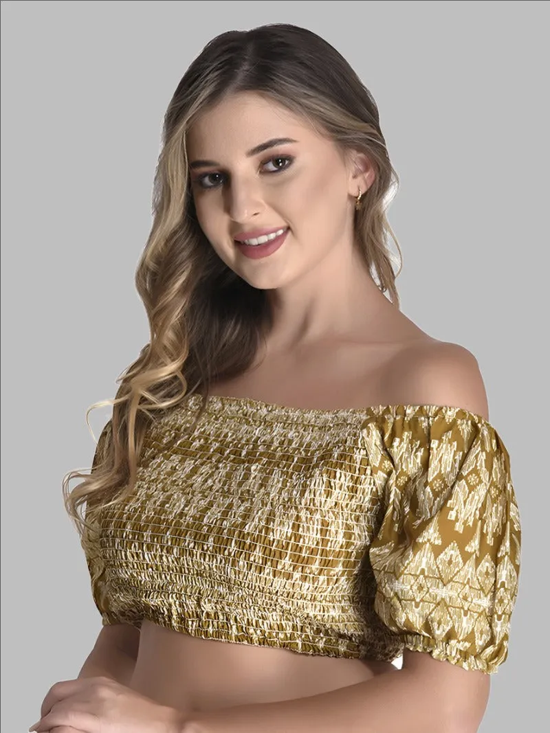 FIMS Fashion Women Crepe Mustard Off-Shoulder Crop Top Everyday Wear