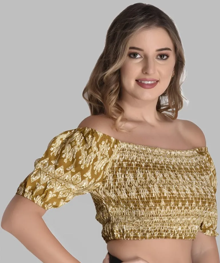 FIMS Fashion Women Crepe Mustard Off-Shoulder Crop Top Everyday Wear