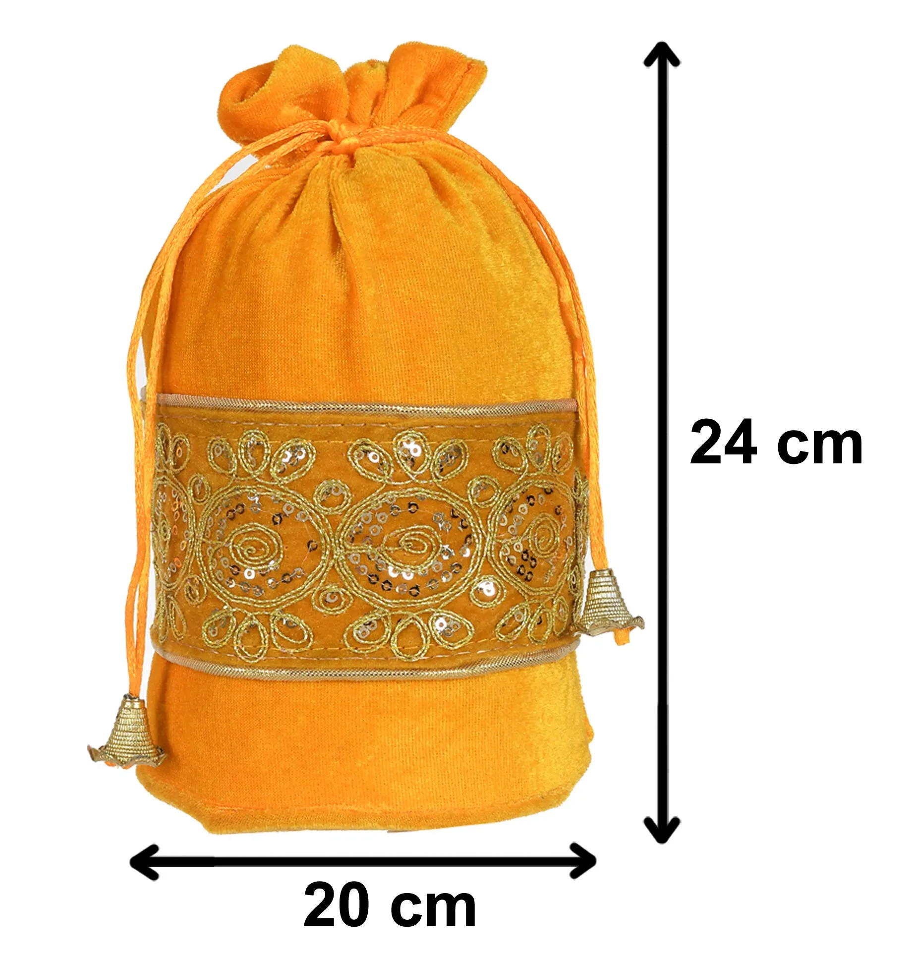 Heart Home Embroidered Design Drawstring Potli Bag Party Wedding Favor Gift Jewelry Bags-Pack of 2 (Red & Yellow)