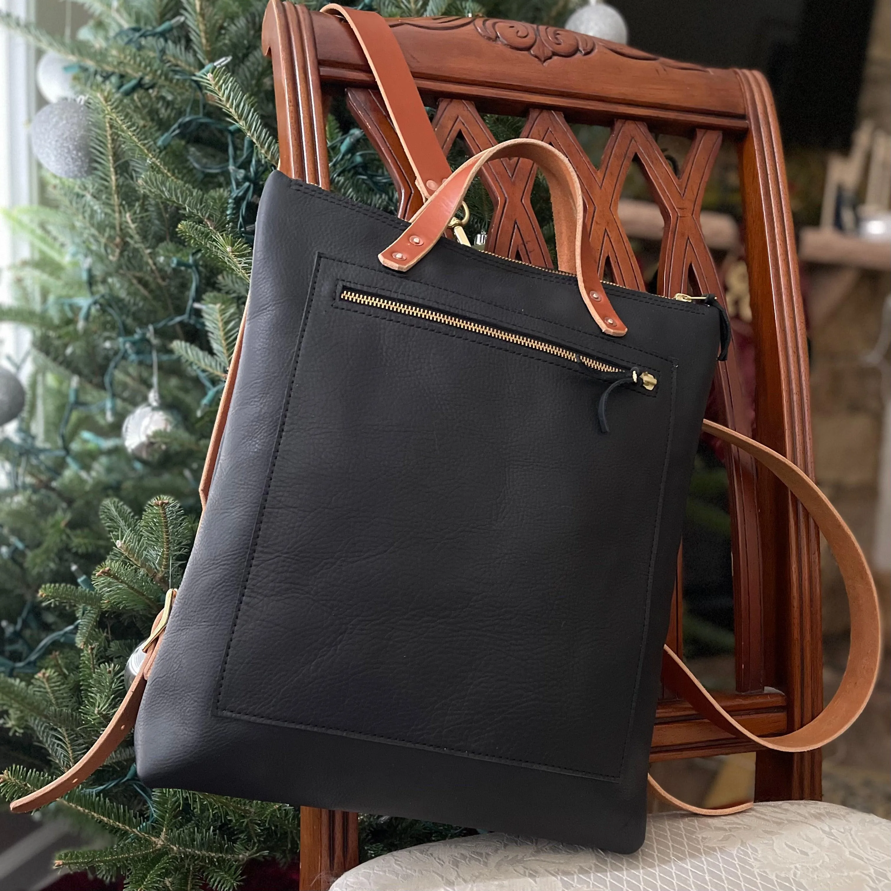 Kodiac Leather Backpack - Tote in Black