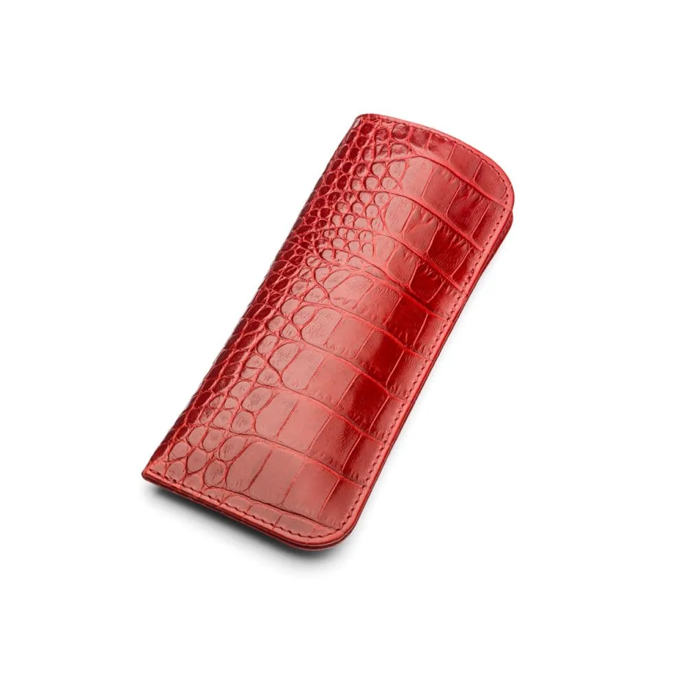 Large Leather Glasses Case - Red Croc